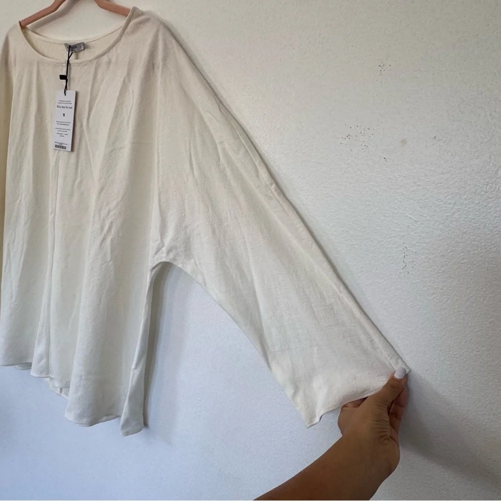 NWT M.M Lafleur Italian Linen Womens Blouse The Wren Top Double-Faced Ivory Sz L - Picture 13 of 15